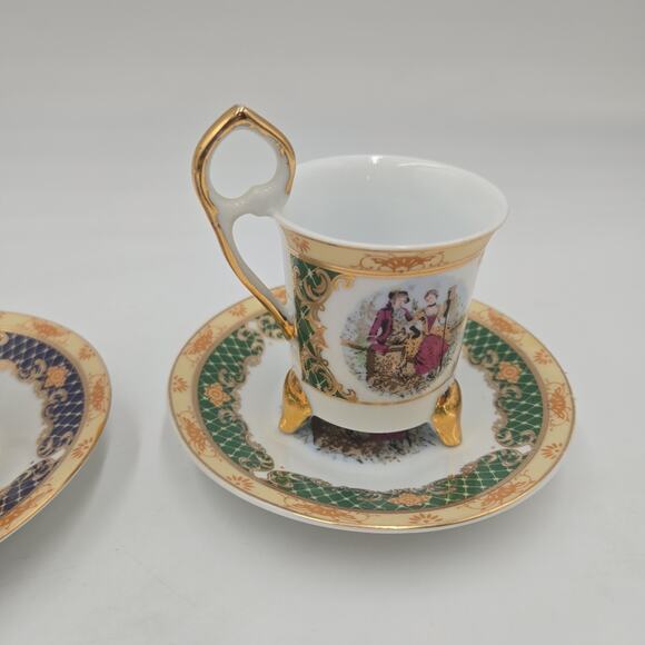 Vintage T. Limoges 2 Porcelain Cups & Saucers Ristretto Cups Courting Couple - Picture 3 of 9